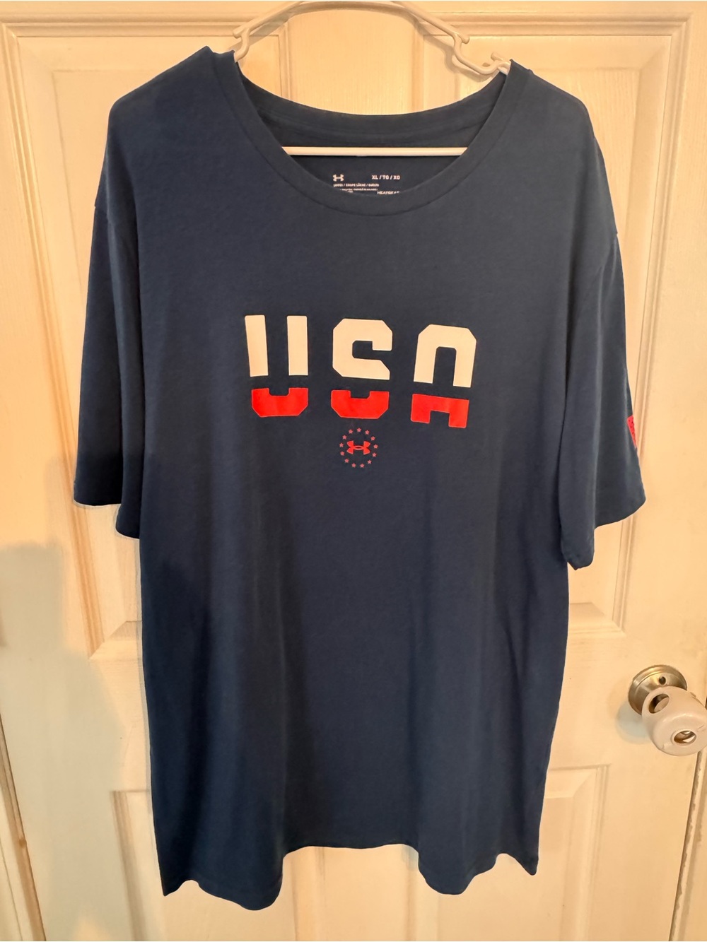 Under Armour Men's Navy Tee with Red & White USA Graphic